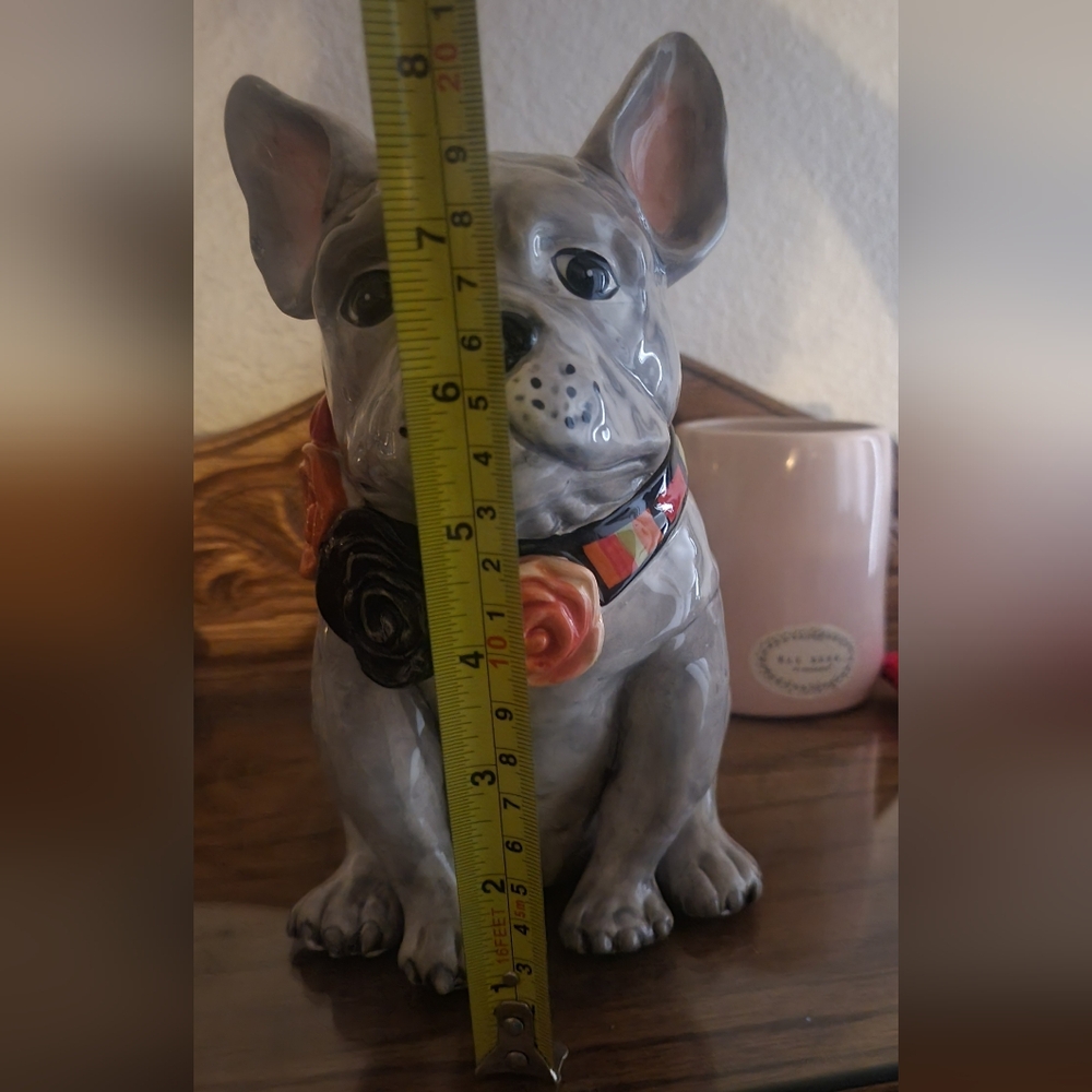 French Bulldog Ceramic Blue Sky Black & Orange Collar Halloween Approx 8" H X 4" - Picture 9 of 12